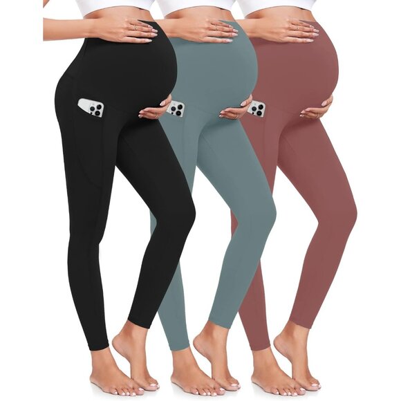 ⚡3 Pack Maternity Leggings Over Belly High Waist Yoga Pants Workout Comfy Tights - Picture 1 of 6